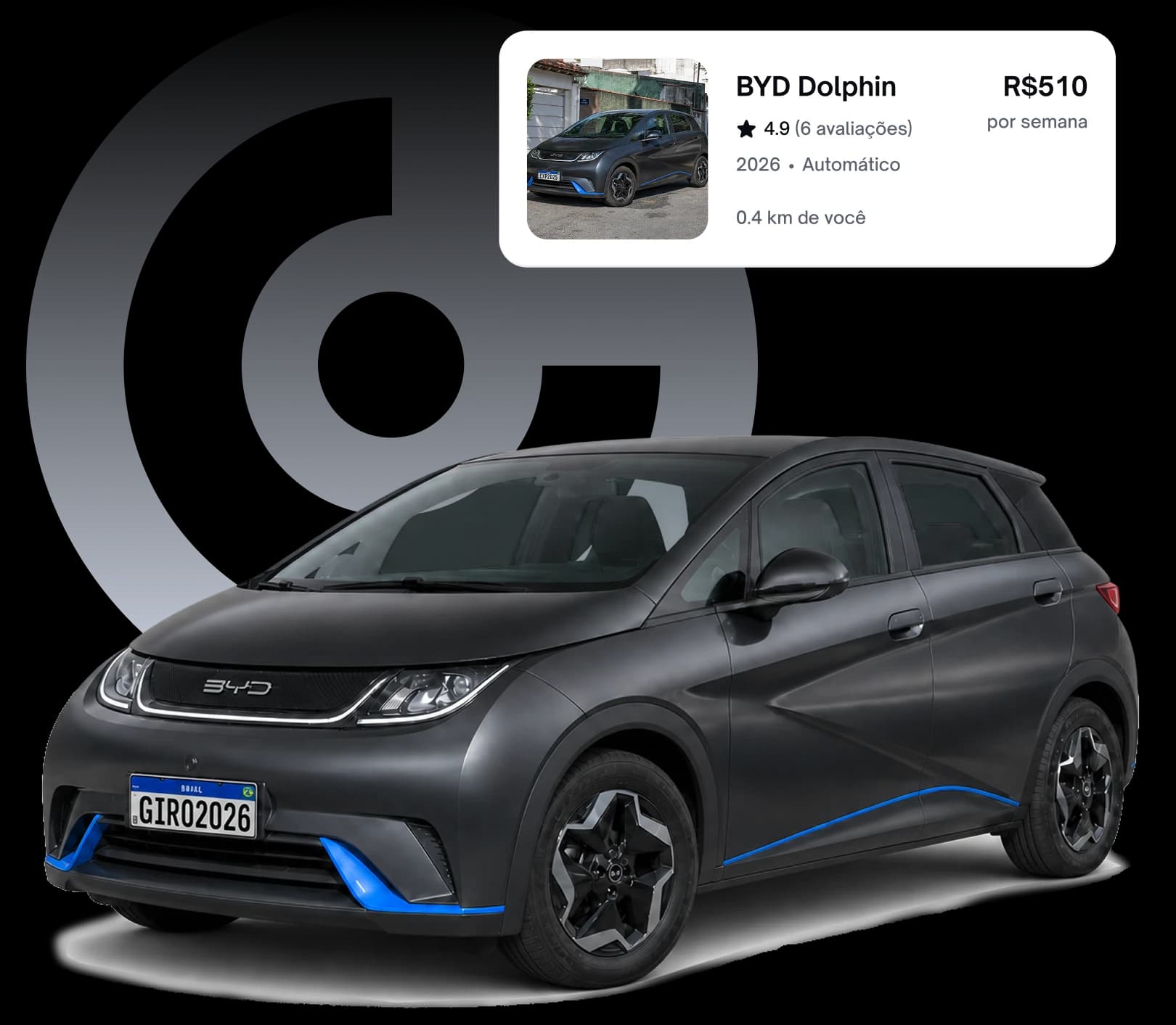 BYD Dolphin listado no Giro, R$510 por semana
